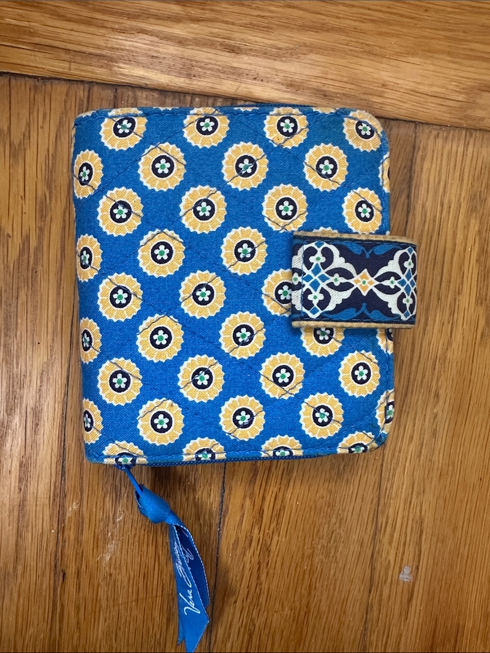 Vera Bradley Blue and Yellow Floral Kids Wallet with Snap Tab